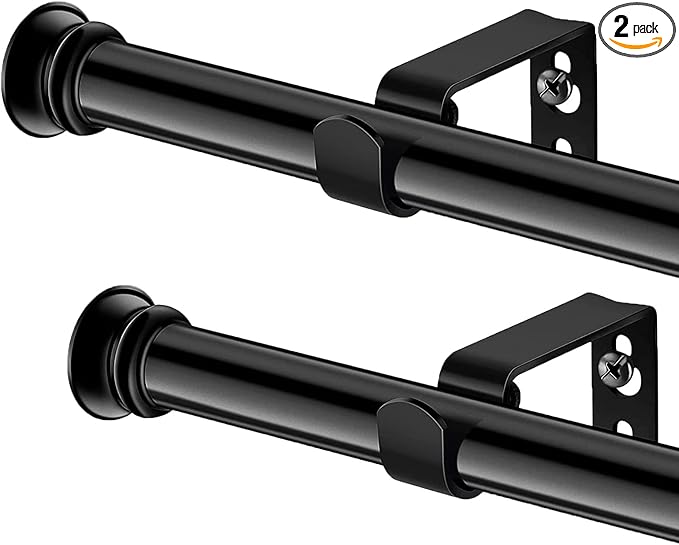 Curtain Rods 2 Pack 5/8 inch Black Curtain Rods for Windows 30 to 116 Inch with Brackets Easy to Install for Bedroom Living room Kitchen