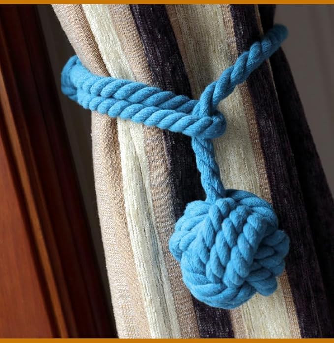 Melaluxe 2 Pack Curtain Tiebacks - Heavy Duty Curtain Rope Tieback, Handmade Rural Decorative Curtain Holdbacks (Blue)