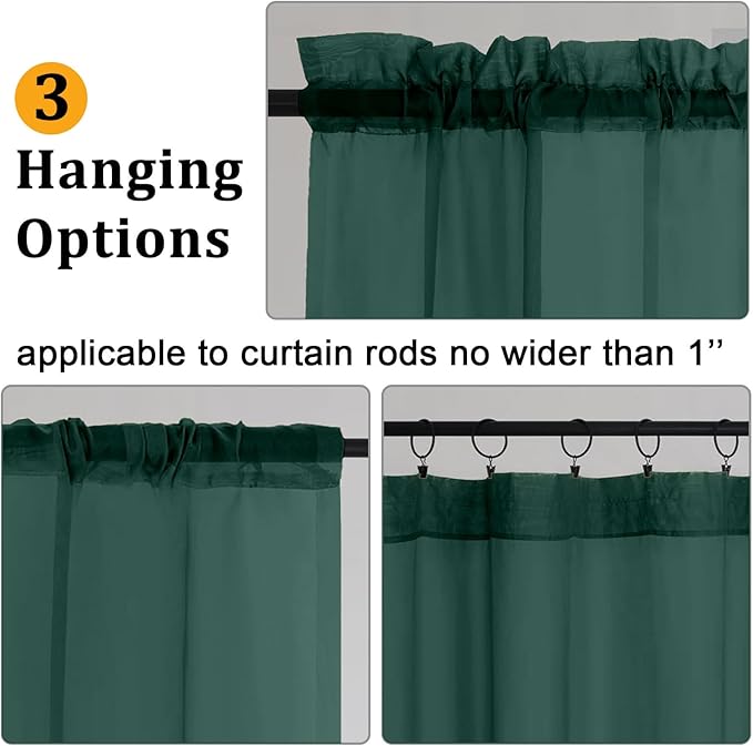 Gwine Hunter Green Sheer Curtains 72 Inches Long 2 Panels Set for Front Door, Light Filtering Sheer Curtains for Living Room, Rod Pocket Window Treatments Drapes, Each 42" Wx72 L