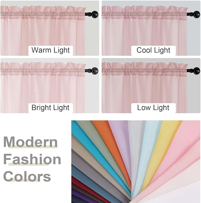 Blush Valances for Windows, Blush Sheer Curtains 14 Inch Length 2 Pack Kitchen Drapes, Modern Solid Mini Small Window Curtains for Cafe Bathroom Basement, Each 42" Wx14 L Inches