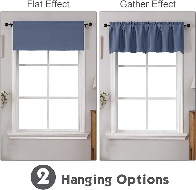 Chyhomenyc Denim Blue Valances for Window, Room Darkening Short Curtains for Kitchen Bedroom Living Room, Rod Pocket Top Small Window Treatment Valance RV Bunk Panels, 60Wx14L, 2 Pieces