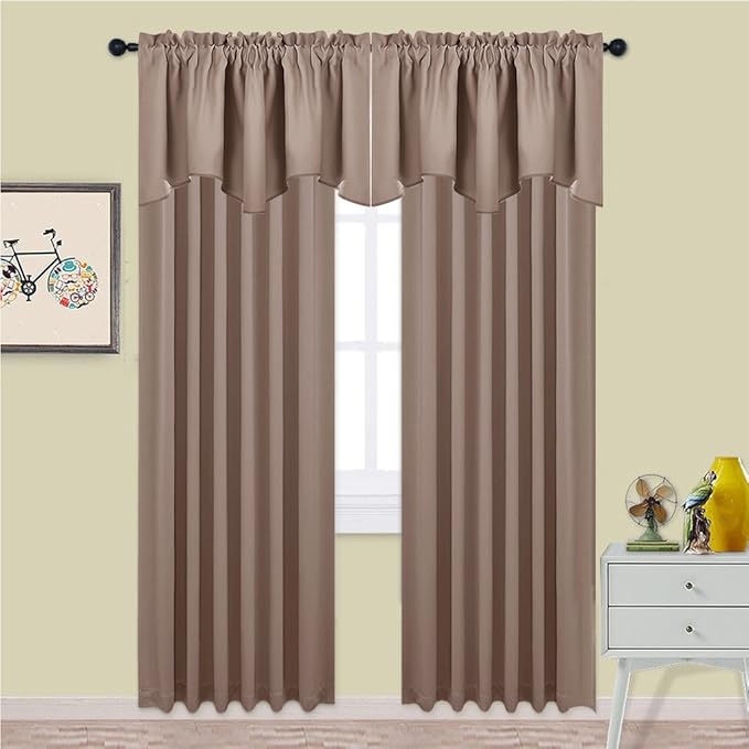 NICETOWN Kitchen Blackout Valances for Windows, Farmhouse Style Rod Pocket Thermal Insulated Window Covering Solid Short Curtain for Small Window Bedroom, 42 x 18 Inches 1 Pair, Cappuccino