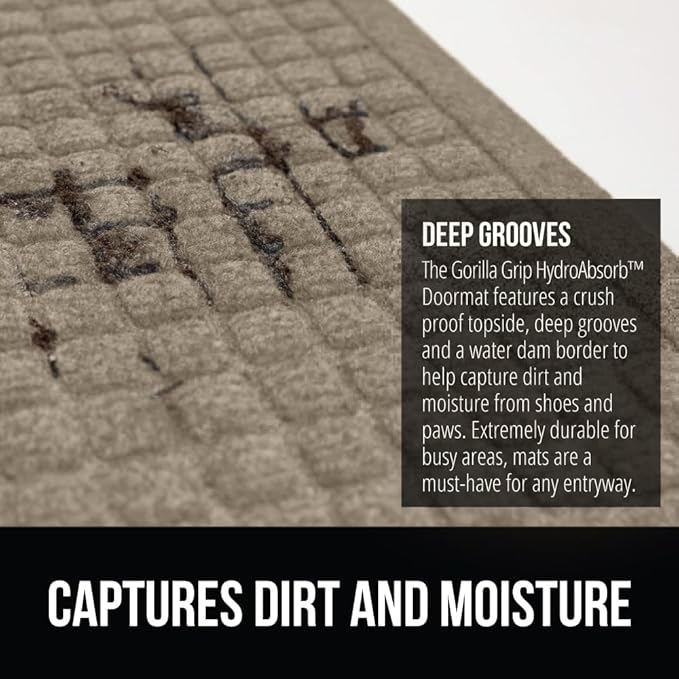 GORILLA GRIP® Ultra Absorbent Front Door Mat Outside Entrance, 35x23, Traps Dirt and Moisture, HydroABSORB Indoor Outdoor Doormat Holds Up to 5.7 Cups Water, Stain and Fade Resistant Welcome Mat Beige