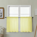 Gwine Short Kitchen Sheer Curtains 24 Inch Length - Light Filtering Voile Small Half Window Curtain for Basement, Rod Pocket Cafe Curtains for Bathroom Cabinet, 42Wx24L Inch, 2 Panels, Lemon