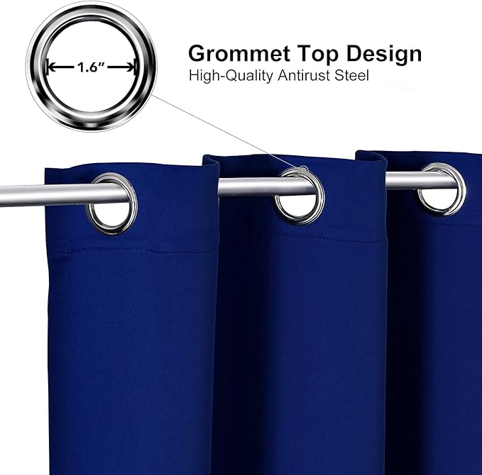ChrisDowa Grommet Blackout Curtains for Bedroom and Living Room - 2 Panels Set Thermal Insulated Room Darkening Curtains (Royal Blue, 42W x 84L)