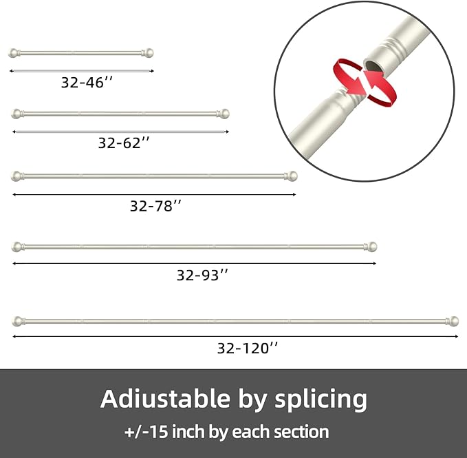 GXOACKJ Curtain Rods for windows 32-48 inch, 5/8 inch Decorative Nickel Splicing Heavy Duty Metal Curtain Rod set with Brackets