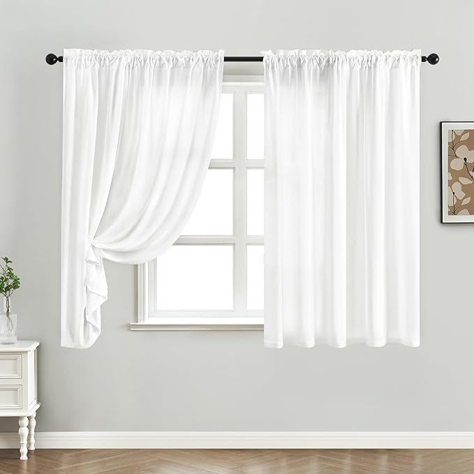 HOMEIDEAS Non-See-Through White Privacy Sheer Curtains, 52 X 45 Inches Long 2 Panels Sheer Curtains Light Filtering Window Drapes for Bedroom Living Room