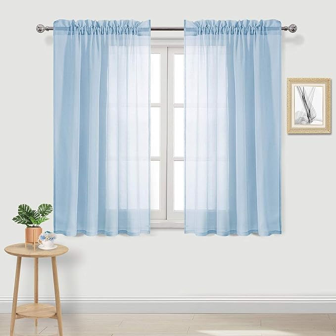 DWCN Sky Blue Sheer Curtains Semi Transparent Voile Rod Pocket Curtains for Bedroom and Living Room, 42 x 54 inches Long, Set of 2 Panels