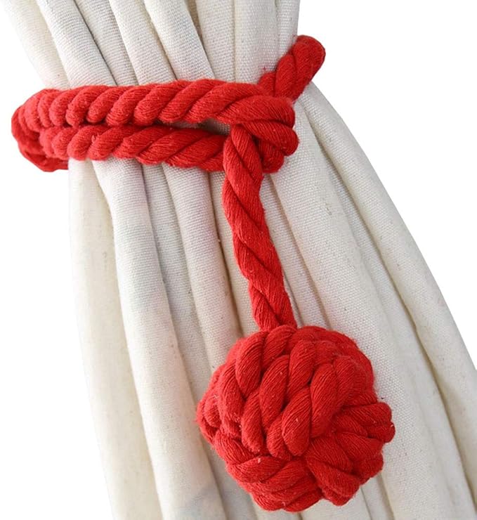 Melaluxe 4 Pack Curtain Tiebacks - Heavy Duty Curtain Rope Tieback, Handmade Rural Decorative Curtain Holdbacks (Red)