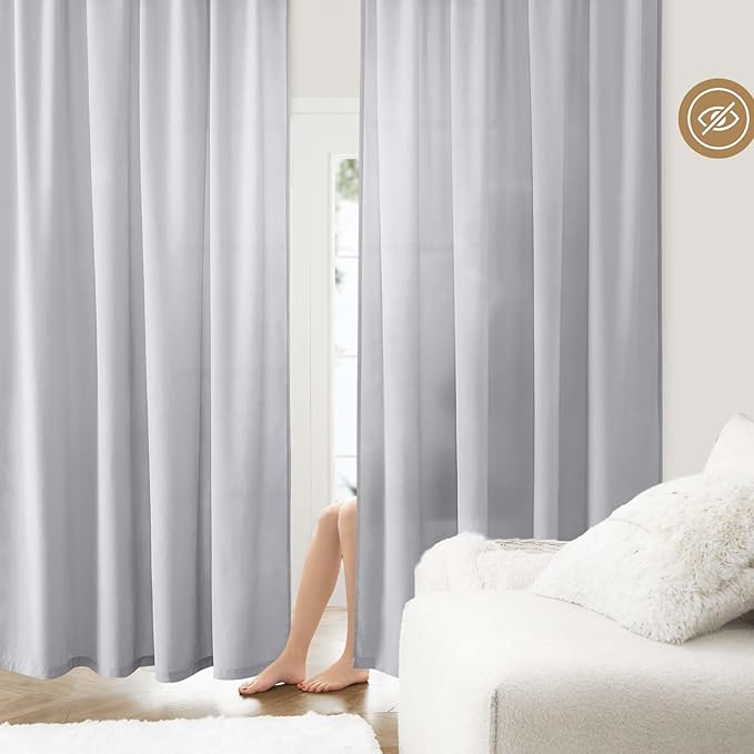HOMEIDEAS Non-See-Through Light Grey Privacy Sheer Curtains, 52 X 72 Inches Long 2 Panels Sheer Curtains Light Filtering Window Drapes for Bedroom Living Room