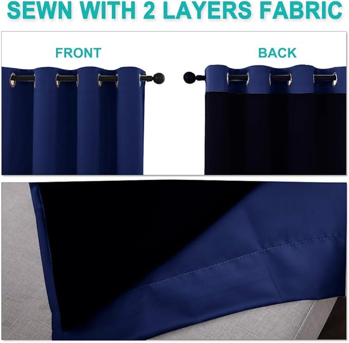 NICETOWN 100% Blackout Curtain Set, Royal Blue, 37W x 50L, 2 PCs, Thermal Insulated & Energy Efficiency Window Draperies for Guest Room, Full Shading Panels for Shift Worker and Light Sleepers