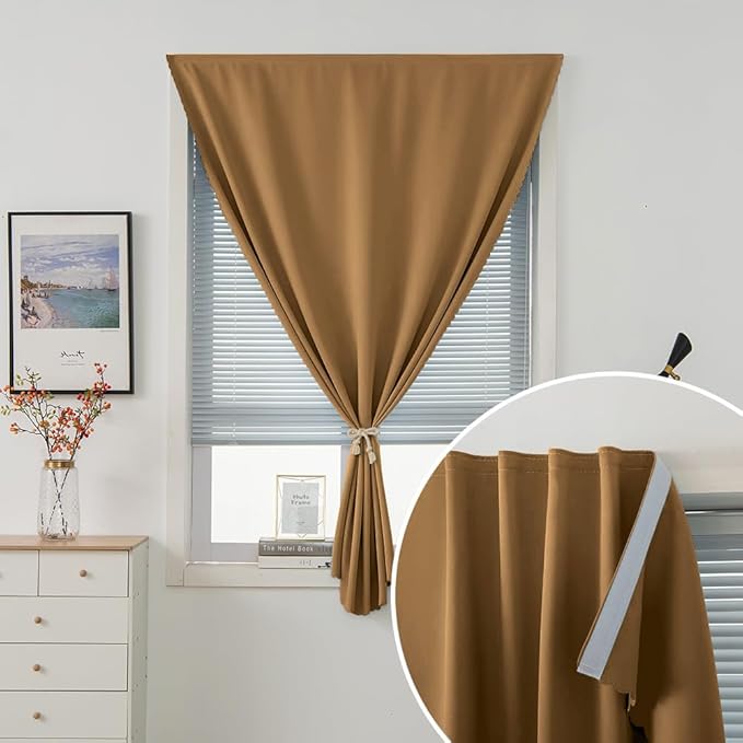 Self Adhesive Curtains, Stick Curtain Blackout Shades Window Cover Curtains for Living Room No Drilling, 59" W X 59" L, Brown, 1 Panel