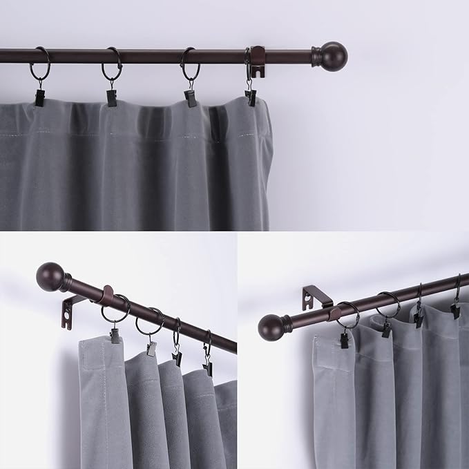 Thestoa Brown Curtain Rods for Windows 30-46 Inch, 5/8" Stainless Steel Small Curtain Rod for Bedroom, Living Room,Kitchen,Farmhouse
