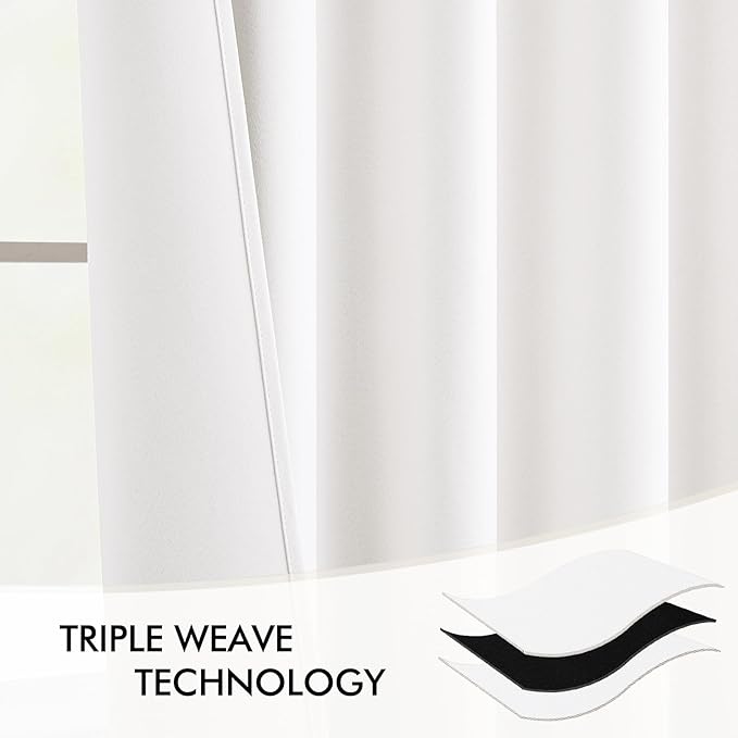 MIULEE Pure White Back Tab Blackout Curtain 96 Inch Long 2 Panels Set for Bedroom, Rod Pocket/Pinch Pleat Thermal Insulated Living Room Darkening Pleated Light Blocking Floor to Ceiling Drape