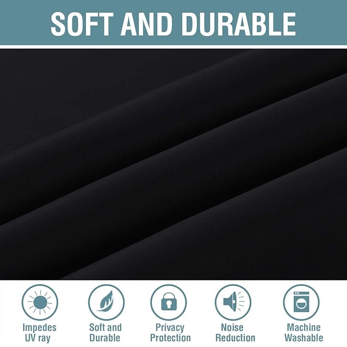 H.VERSAILTEX Blackout Curtain for Living Room Thermal Insulated Window Treatment Curtain Extra Long 108 inch Length Energy Saving Solid Grommet Top Blackout Drape, One Panel, Jet Black, 52"W x 108"L