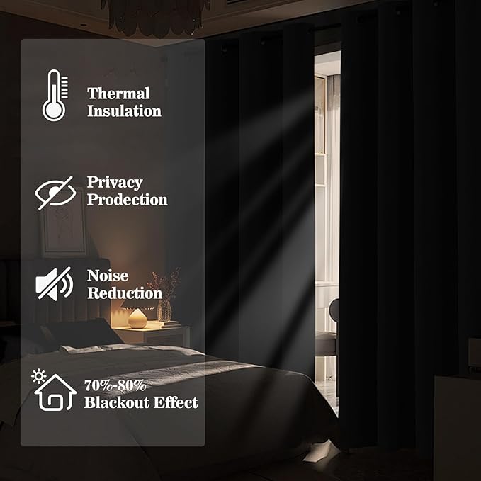 Yakamok Blackout Ombre Dark Blue and Black Curtains for Bedroom, Gradient Room Darkening Curtains, Grommet Thermal Insulated Light Blocking Window Drapes/Curtain for Living Room,52 x 72 Inch,2 Panels