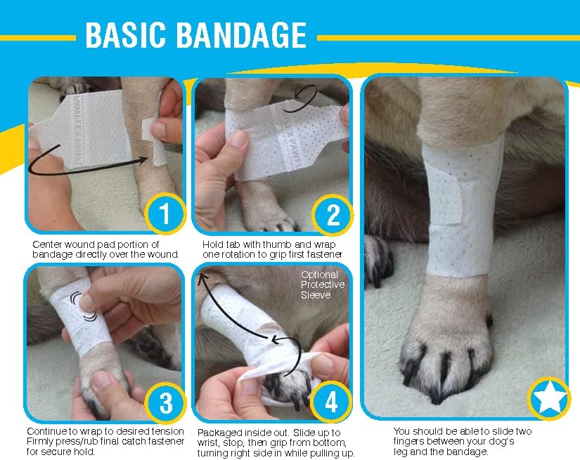 Basic Leg Bandages for Dogs, Cats, Pets -First- aid Non Adhesive Fur Friendly, Soft Stretch Wound Care, hot Spots, Fungus, Adjustable Fastening Strap Value Pack (LG/XL 20-Pack)