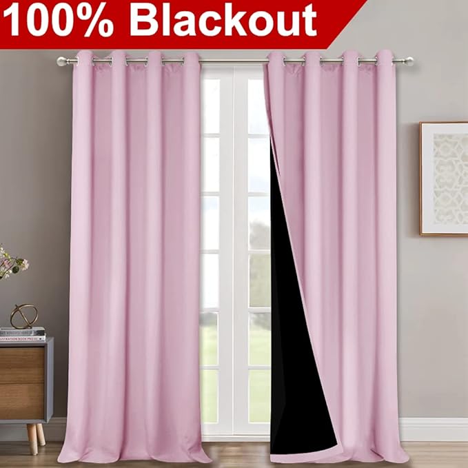 NICETOWN Full Shading Curtains 90" Long 2 Panels Set for Windows, Lavender Pink, Pack of 2, 52" W, Super Heavy-Duty Black Lined Blackout Curtains for Bedroom, Privacy Assured Window Treatment