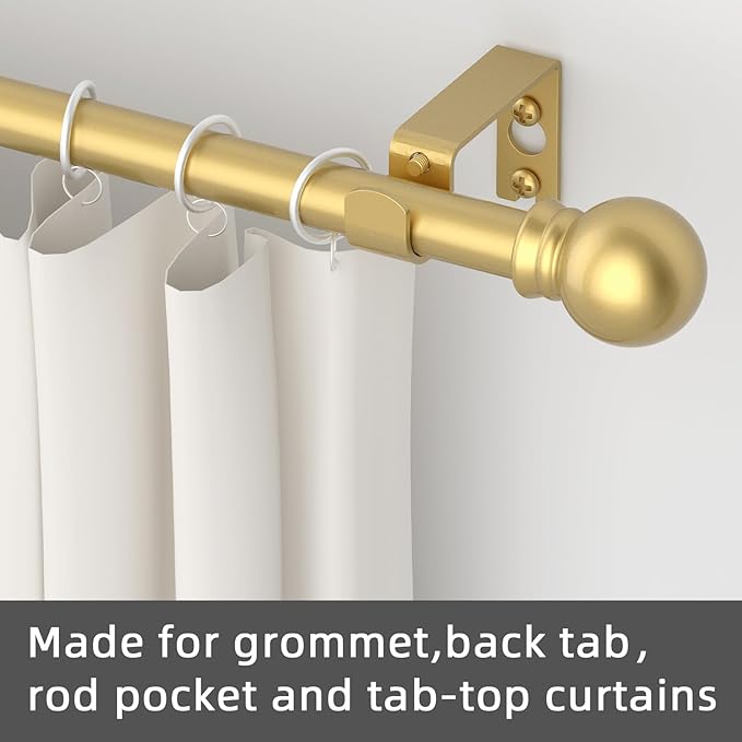 GXOACKJ 2 Pack Gold Curtain Rods for windows 66 to 120 inch, 5/8 inch Splicing Heavy Duty Metal Curtain Rod Set with Brackets