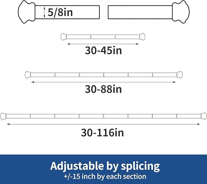 Curtain Rods 2 Pack 5/8 inch Brown Curtain Rods for Windows 30 to 45 Inch with Brackets Easy to Install for Bedroom Living room Kitchen