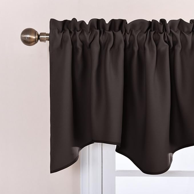 NICETOWN 2 Panels Kitchen Window Valances Farmhouse Style Window Treatment Thermal Insulated Room Darkening Curtain Valances Rod Pocket for Bedroom/Living Room, 42 x 18 inch Long, Coffe Brown