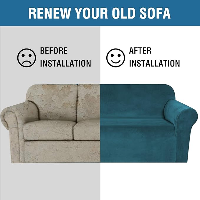 H.VERSAILTEX Stretch Velvet Loveseat Covers for 2 Cushion Couch Covers for Living Room Sofa Covers Slipcovers with Non Slip Straps Bottom, Ultra Thick Comfy Velour (Width 58"-72", Deep Teal)