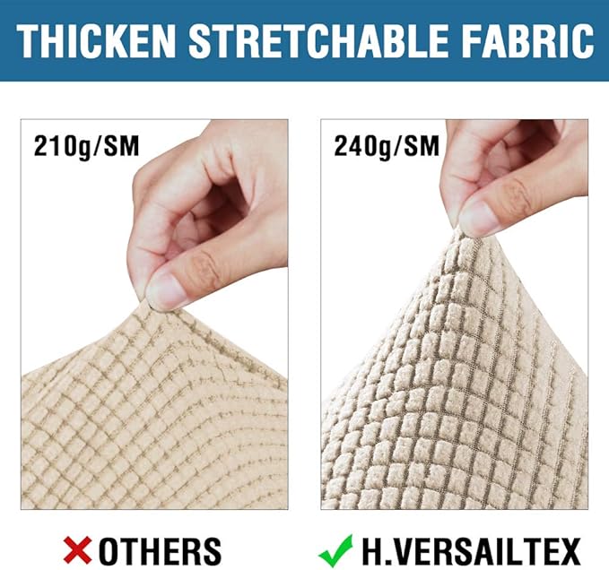 H.VERSAILTEX 3 Piece Stretch Sofa Covers for 2 Cushion Loveseat Couch Covers for Living Room Sofa Slipcovers (Base Cover Plus 2 Seat Cushion Covers) Thicker Jacquard Fabric(Medium Sofa, Natural)