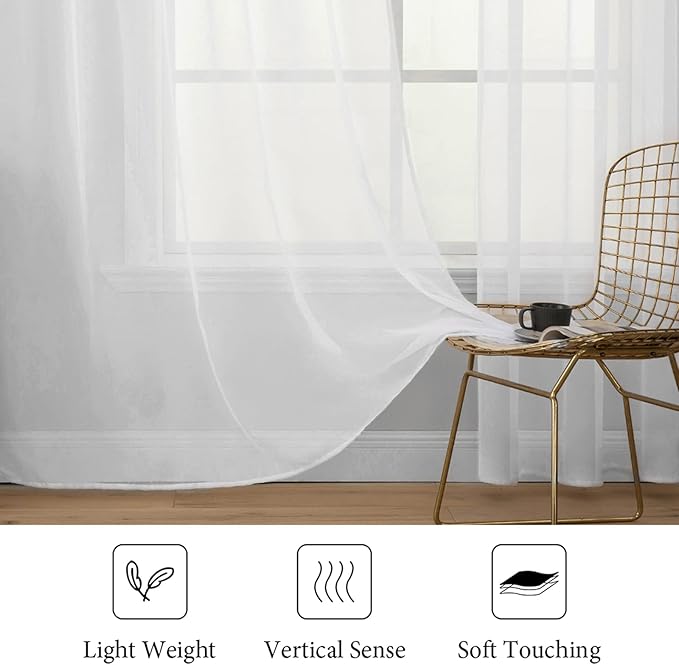 MIULEE White Sheer Curtains 90 inches Long Window Curtains 2 Panels Solid Color Elegant Window Voile Panels/Drapes/Treatment for Bedroom Living Room (54X90 Inches White)
