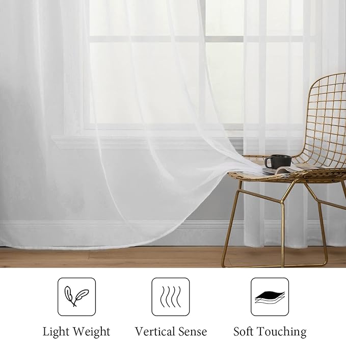 MIULEE 2 Panels Solid Color White Sheer Window Curtains Elegant Window Voile Panels/Drapes/Treatment for Bedroom Living Room (54 X 92 Inches White)