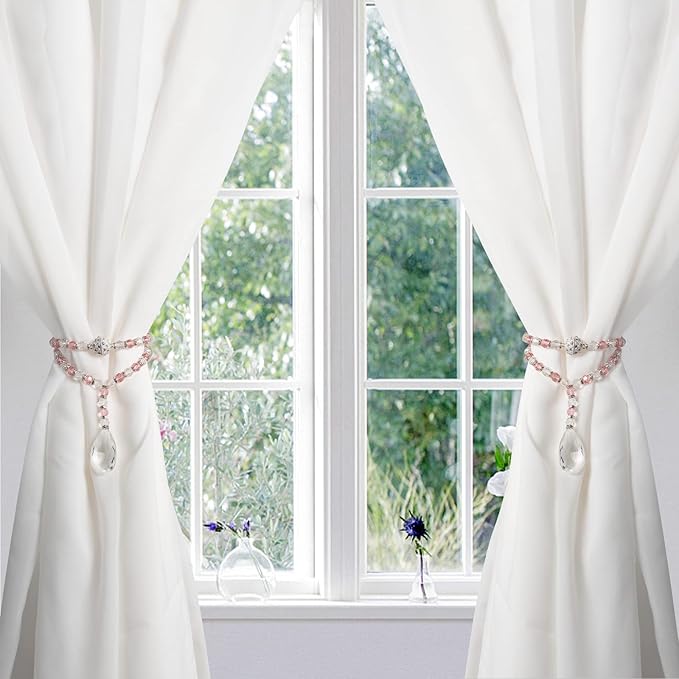 SUQ I OME 1 Pair of Luxury Crystal Beaded Magnetic Curtain Tieback and Holdback Curtain Clips Curtain Buckle Curtain Holder Blingbling Curtain Holdbacks for Drapes,Pink