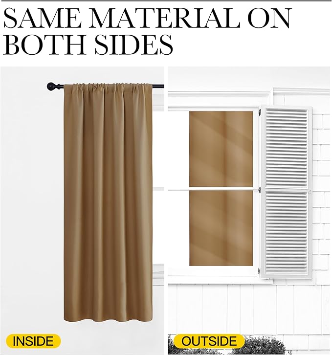 NICETOWN Blackout Curtains for Living Curtains, Gold Brown, Set of 2, 52 by 63 Inch, Window Treatment Blackout Curtain Panels, Home Decor Thermal Insulated Solid Drapes for Bedroom