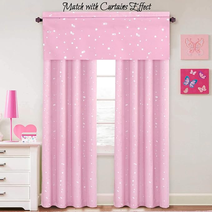 H.VERSAILTEX Blackout Curtain Valances for Kitchen Window/Living Room/Bathroom Privacy Added Rod Pocket Home Decoration Winow Valance, 52" W x 18" L, Glitter Stars in Pink Base