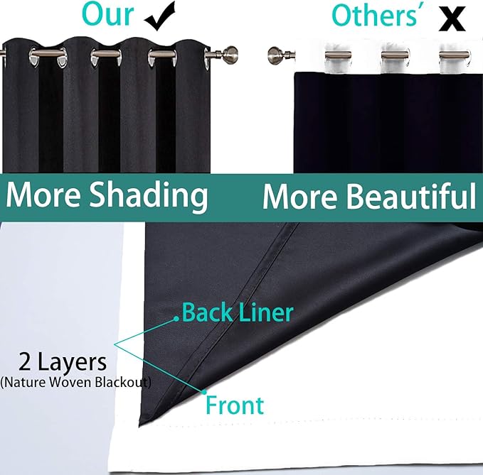 Yakamok Pure White 100% Blackout Curtains, 2 Thick Layers Completely Blackout Curtains Thermal Insulated Noise Reducing Drapes for Bedroom(52Wx90L, Pure White, 2 Panels)