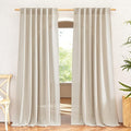 NICETOWN Natural Linen Beige Curtains for Bedroom, Rod Pocket & Back Tab Flax Linen Burlap Semi Sheer with Light Filtering Privacy Window Treatments for Living Room, W52 x L95, 2 Pieces