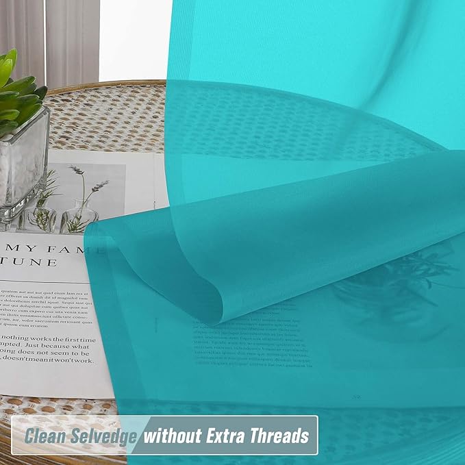 Turquoise Sheer Curtains 63 Inch Length 2 Panels, Voile Sheer Curtain for Living Room, Breathable Light Filtering Modern Window Treatments, Soft Fabric Dual Rod Pocket Drapes, 2x42Wx63L Inches