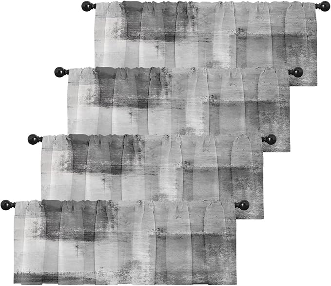 Emvency 4 Pack Valances Window Treatments, Abstract Modern Grey Minimalist Grunge Drapes Adjustable Curtain for Windows Living Room Kitchen Over Sink, 52x18 Inch Rod Pocket Valances