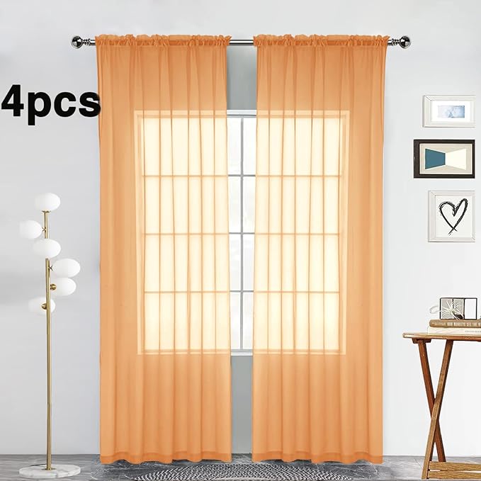 SpaceDresser Beige Sheer Curtains 4 Panels Rod Pocket Semi-Sheer Curtain 63 Inches Long Light Filtering Voile Window Drapes for Bedroom Living Room Kitchen, Each 52W x 63L