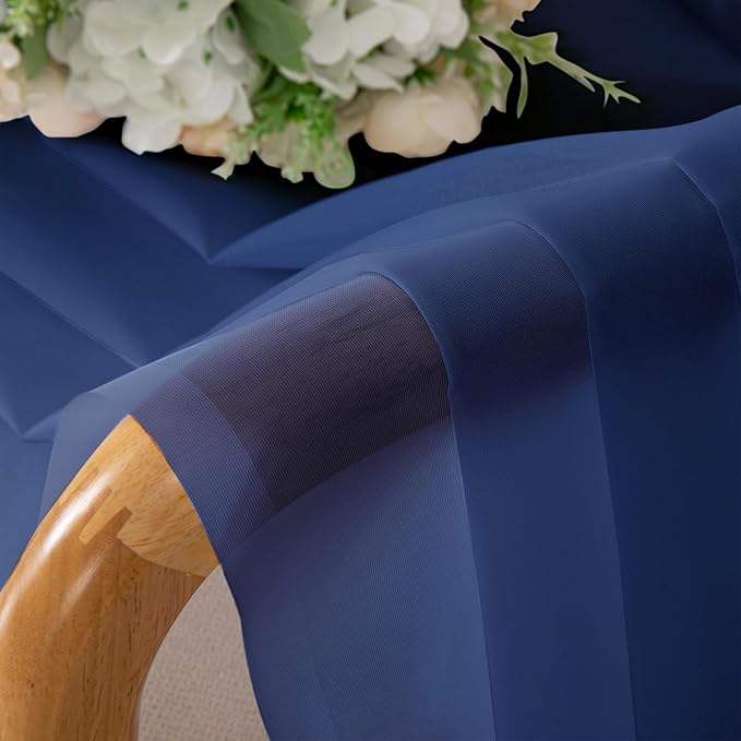 Lecloud Royal Blue Sheer Curtains 54 Inch Length 2 Panels, Voile Light Filtering Curtains with Rod Pocket, Transparent Tulle Window Treatments for Bedroom Laundry, Each Panel 42 X 54 Inch