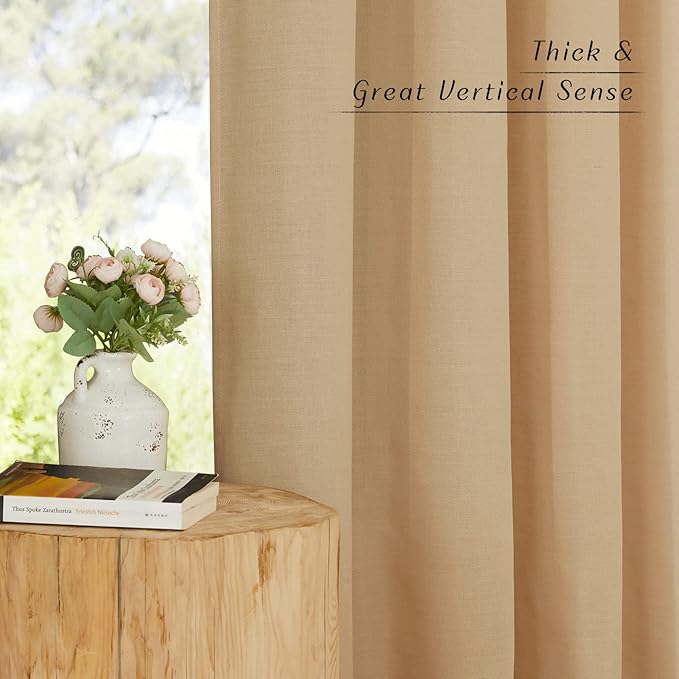 NICETOWN Burlap Linen Kitchen Window Curtains Over Sink, Grommet Thick Linen Burlap Short Window Treatments Privacy Assured with Light Filtering for Bedroom/Bathroom, W34 x L36, 2 Panels