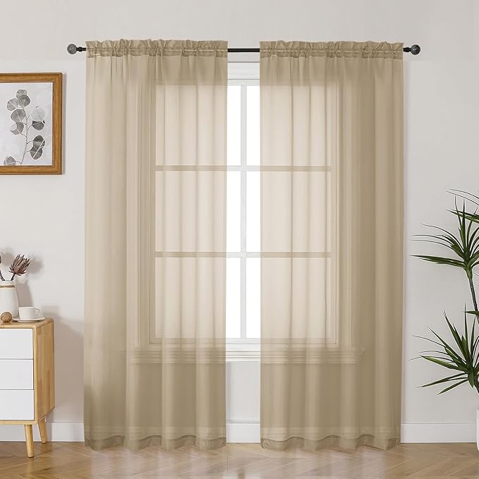 Gwine Taupe Sheer Curtains 72 Inches Long 2 Panels Set for Front Door, Light Filtering Sheer Curtains for Living Room, Rod Pocket Window Treatments Drapes, Each 42" Wx72 L