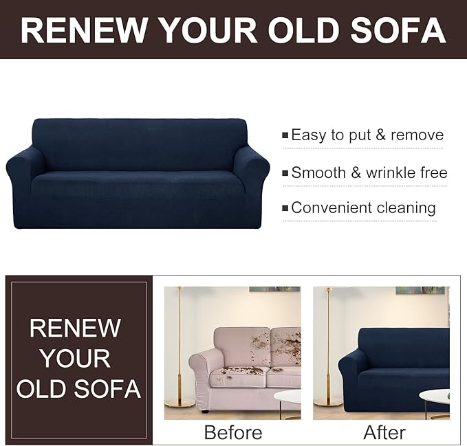 U-NICE HOME Oversized Stretch Loveseat Couch Cover Sofa Covers Washable Sofa Slipcover Furniture Protector for 2 Cushion Couch Sofa Pet Friendly, Navy