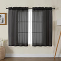 Gwine Black Sheer Kitchen Curtains 36 Inch Length, Light Filtering Voile Soft Airy Small Cafe Curtains, Short Window Curtain for Bathroom Basement, 42x36 inch, 2PCS