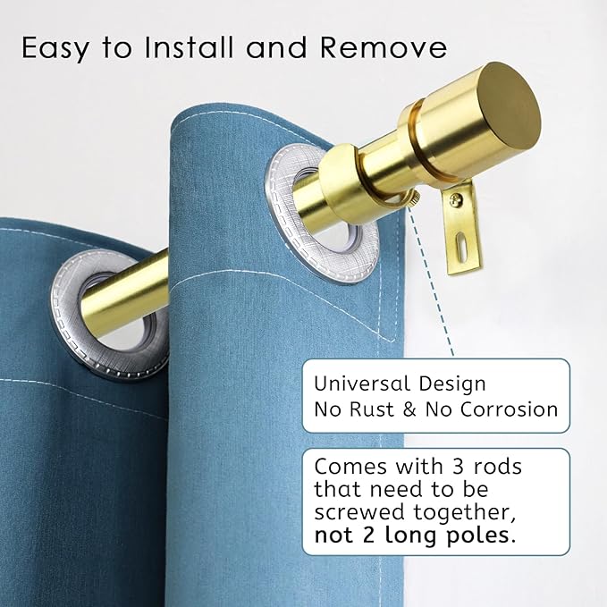 Byondeth Curtain Rods for Windows 16 to 48 or 60 Inches Max Adjustable Length 1 Inch Diameter Window Curtain Rod with Aluminium Finials, Gold