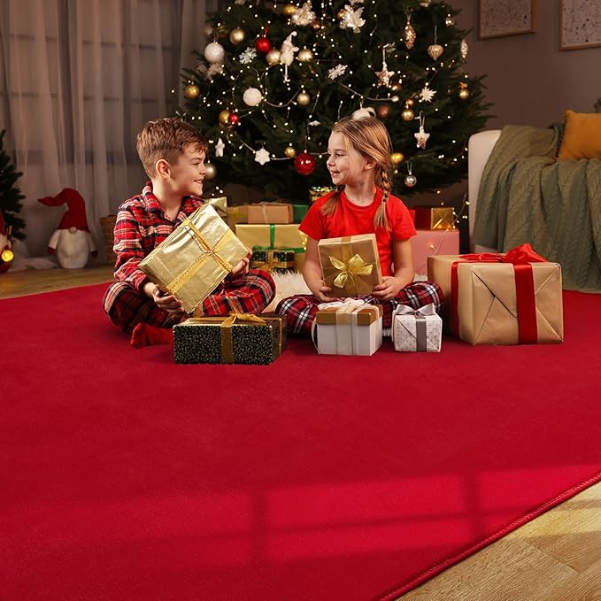 Amearea 5x5 Square Area Rugs for Bedroom Living Room, Modern Red Thickened Memory Foam Rug, Fluffy Indoor Washable Rugs Non Slip Minimalist Carpet for Kids Boys Girls Dorm Nursery Room Decor