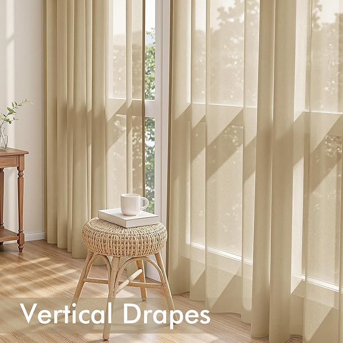 MIULEE Beige Sheer Curtains 63 Inches Long, 4 Panels Set, Rod Pocket Voile Drapes Light Filtering and Semi Transparent, Elegant Window Treatments for Bedroom Living Room,42 x 63 Inches