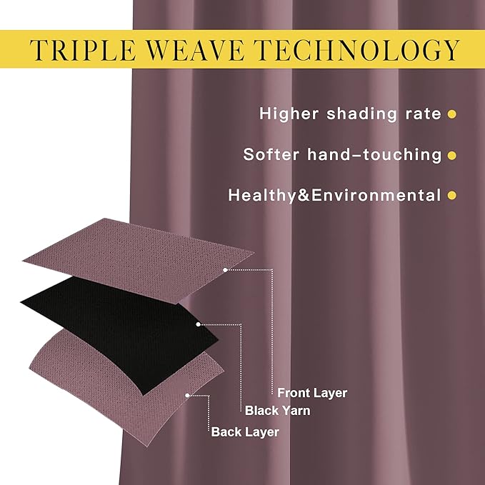 NICETOWN Blackout Dry Rose Curtains 102 inches Long 2 Panels Burg, Grommet Thermal Curtains Light Blinds Room Darkening Window Treatments for Bedroom, 2 Panels, W52 x L102