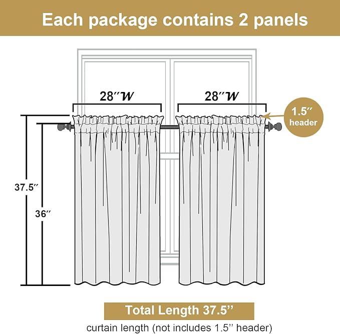 Lecloud Leia Navy Blue Sheer Kitchen Curtains 36 Inch Length 2 Panels, Jacquard Leaf Textured Voile Short Curtains, Dual Rod Pocket Semi Sheer Tiers for Bathroom Bedroom Living Room, 28" W x 36" L