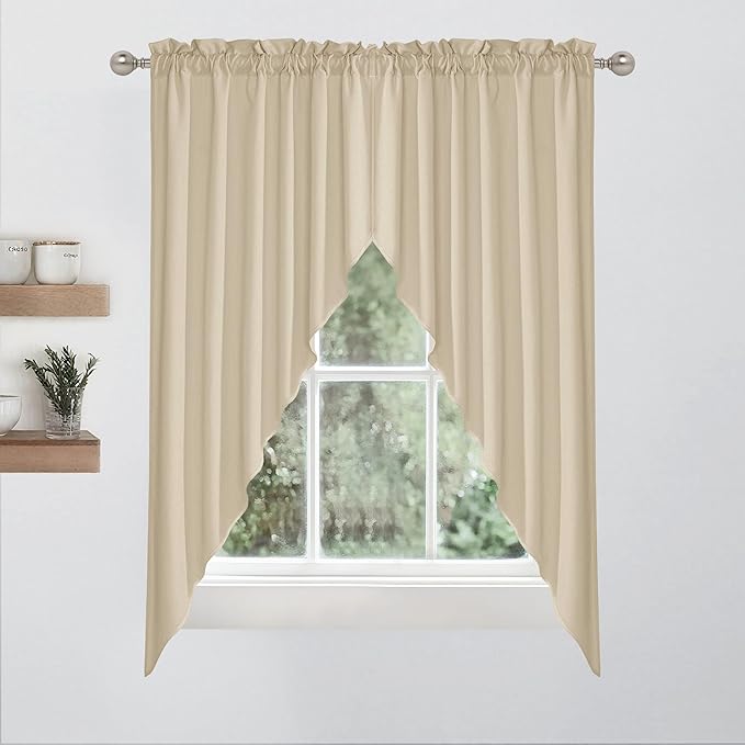 RYB HOME Short Kitchen Valances Thick Faux Linen Blended 2 Panels, Privacy Protect Home Decor Small Window Treatment for Bedroom Bathroom, Rod Pocket, Camel, W 36 x L 63 inch
