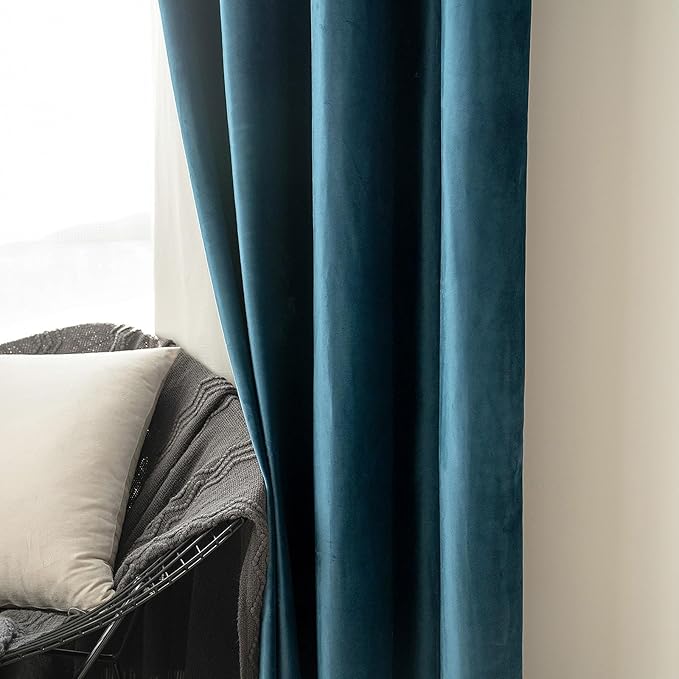 MIULEE Blue Velvet Curtains 96 Inch Length Length Blackout Curtains Thermal Insulated Soundproof Room Darkening Grommet Drape Black Out for Living Room Bedroom 52 x 96 Inch Length 2 Pcs Peacock Blue