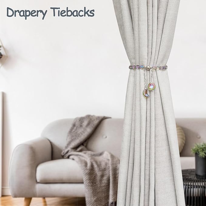 PEDOBO Magnetic Curtain Tiebacks, 2 Pack Crystal Beaded Sun & Moon Pendants Sheers/Draperies Holdbacks for Window Home Office Decor (Purple)